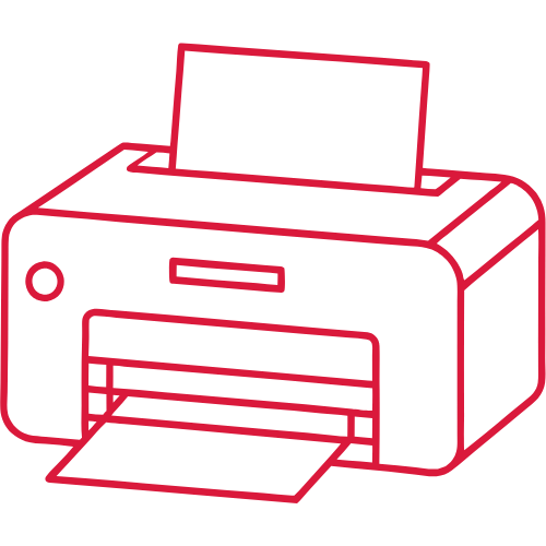 Rotes Symbol Darstellung eines Druckers.